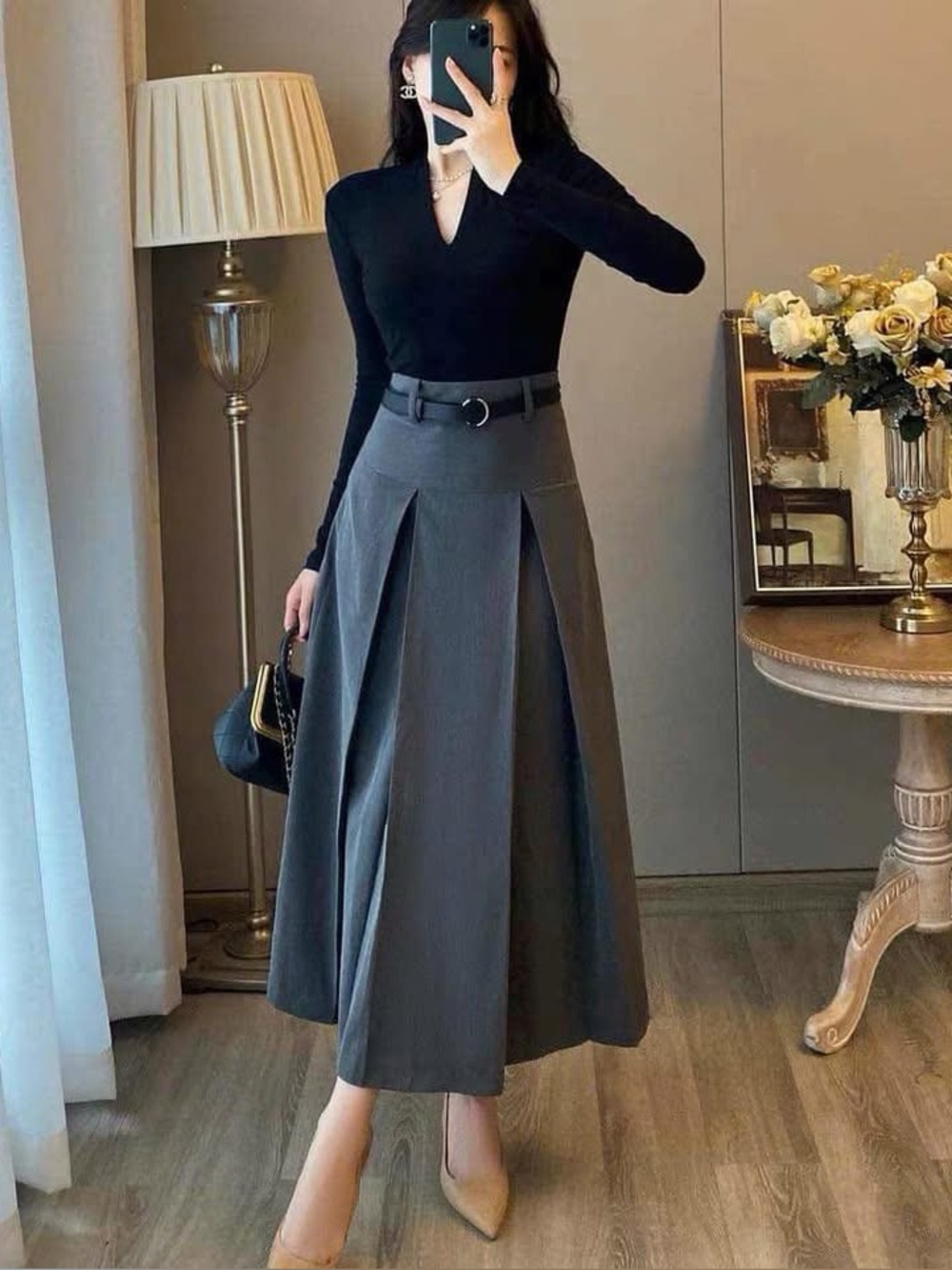 Zara Black Pleated Maxi Skirt